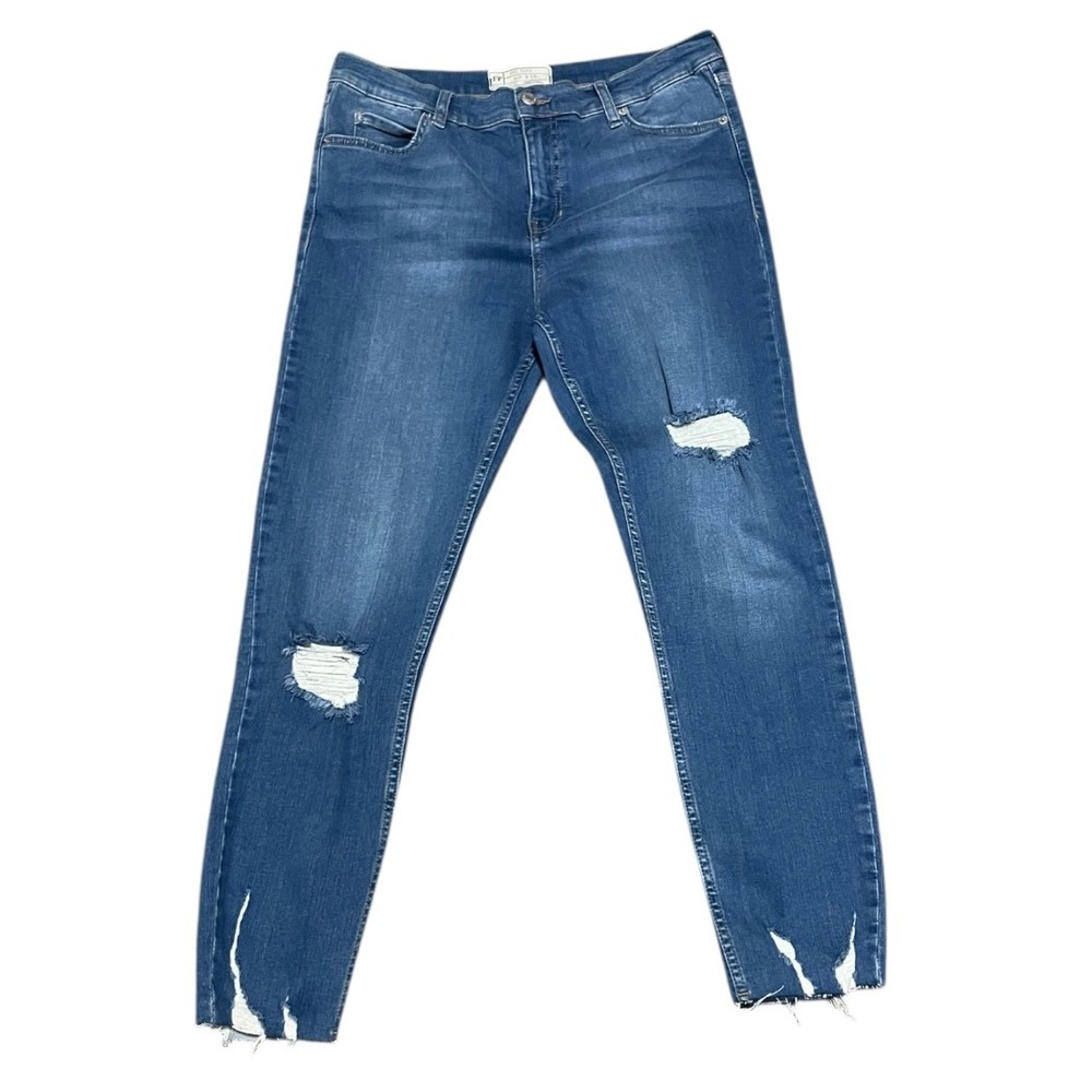 Free People Womens Blue Denim Distressed Ripped Raw‎ Hem Skinny Jeans W31R